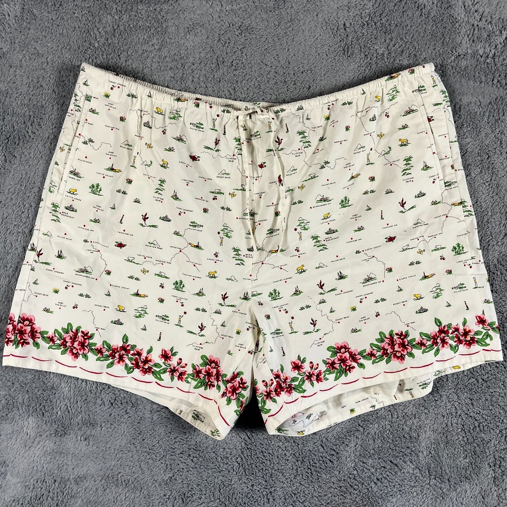 J.Crew Pajama Shorts Womens 3X White Map Print Floral Elastic Waist Drawstring